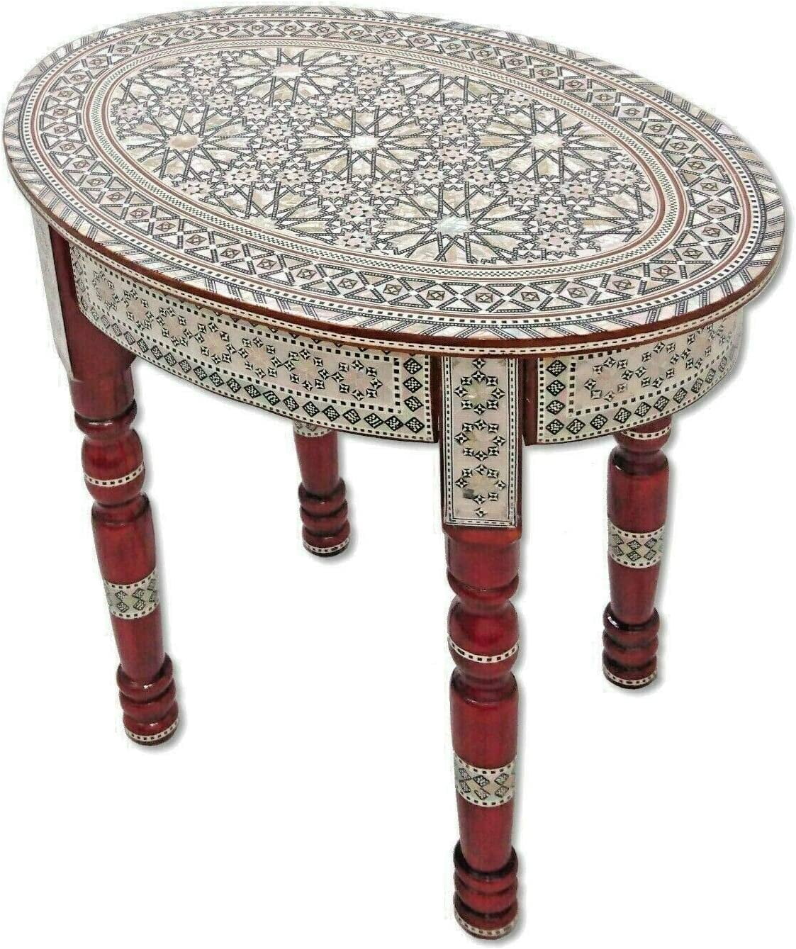xrboomlife W40R Moroccan Handmade Mother of Pearl Inlaid Coffee Side End Oval Brown Table
