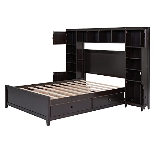 SOFTSEA Full Murphy Bed Wall Beds, Wood White Cabinet Bed 61.5” Foldable Platform Bed with Shelf for Guest Room