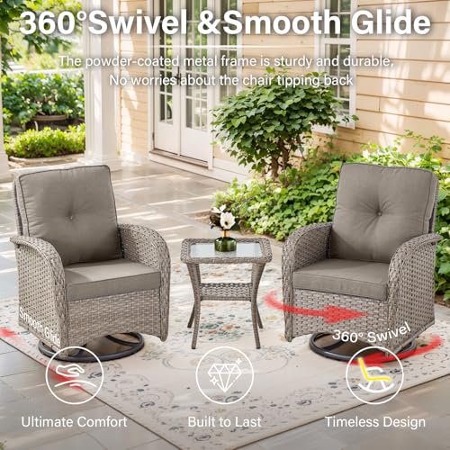 Patio Wicker Chairs Swivel Rocker - Outdoor Swivel Rocking Chairs Set of 2 with Rattan Side Table