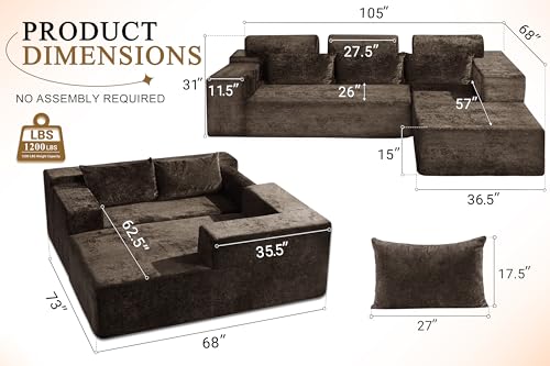HABUTWAY 105" L-Shape Modular Sectional Sofa Couch for Living Room,No Assembly Required,Modular Comfy Sofa with Deep Seat for Living Room Bedroom