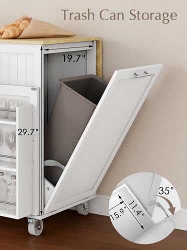 Kitchen Island with Storage, 31.5" D Rolling Kitchen Island Cart on Wheels with Widen Drop Leaf Rubberwood Top