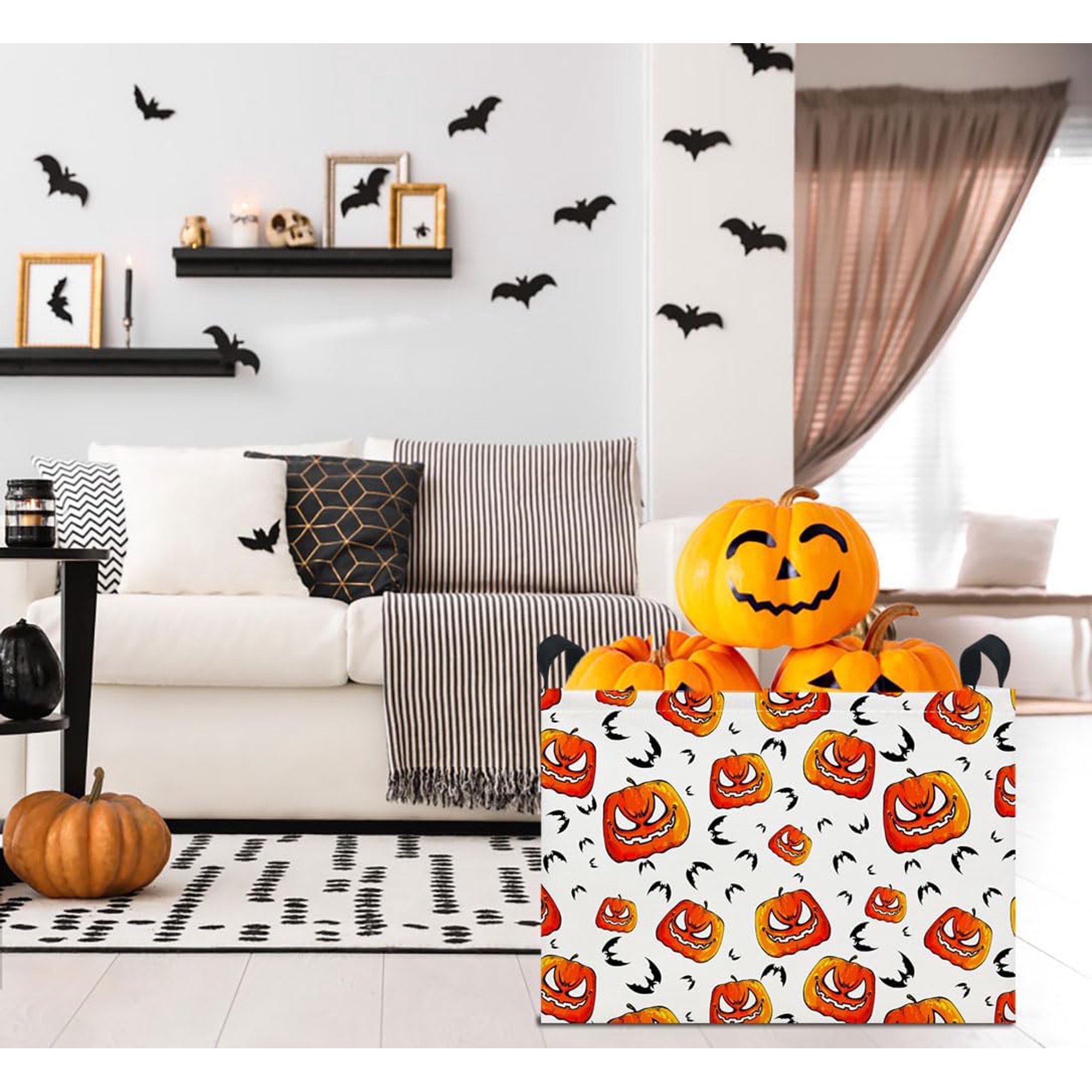 Rectangle Storage Basket with Handles,Collapsible Storage Bin,Books Box,Gift Basket(Pumpkin Halloween)