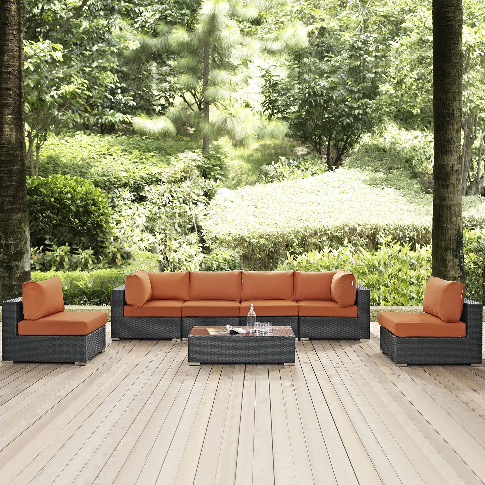 Modway Sojourn 7 Piece Outdoor Patio Sunbrella® Sectional Set in Canvas Tuscan