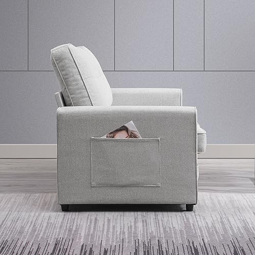 MUZZ Pull Out Couch, 55" W Upholstered Loveseat, Futon Sleeper Couch with 2 Side Pockets, Gaming Floor Couch Bed for Living Room, Bedroom