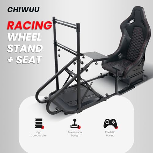 Racing Simulator Cockpit with Monitor Mount and Strong Fiberglass and PVC Leather Bucket Seat, Racing Wheel Stand Compatible with Fanatec