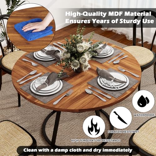 STHOUYN 47” Round Dining Table Set for 4, Small Round Kitchen Table with 4 Boucle Dinner Chairs