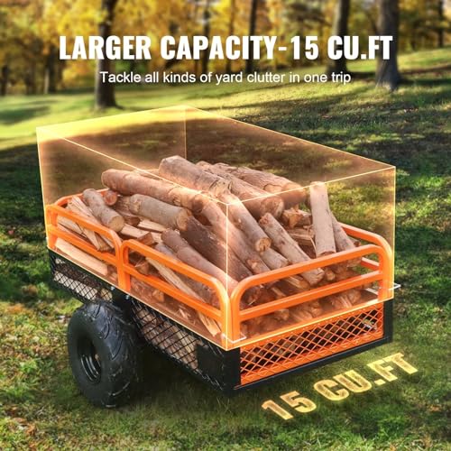 HMKJHL Heavy Duty Steel ATV Dump Trailer, 1500-Pound Load Capacity 15 Cubic Feet, Tow Behind Dump Cart Garden Trailer