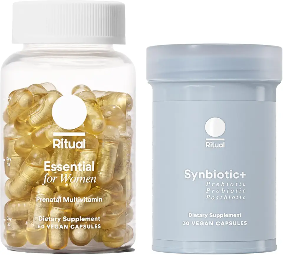 Ritual Prenatal Multivitamin and Gut Duo Supplements with Prenatal Vitamins and Synbiotic+: 3-in-1 Probiotic, Prebiotic, Postbiotic