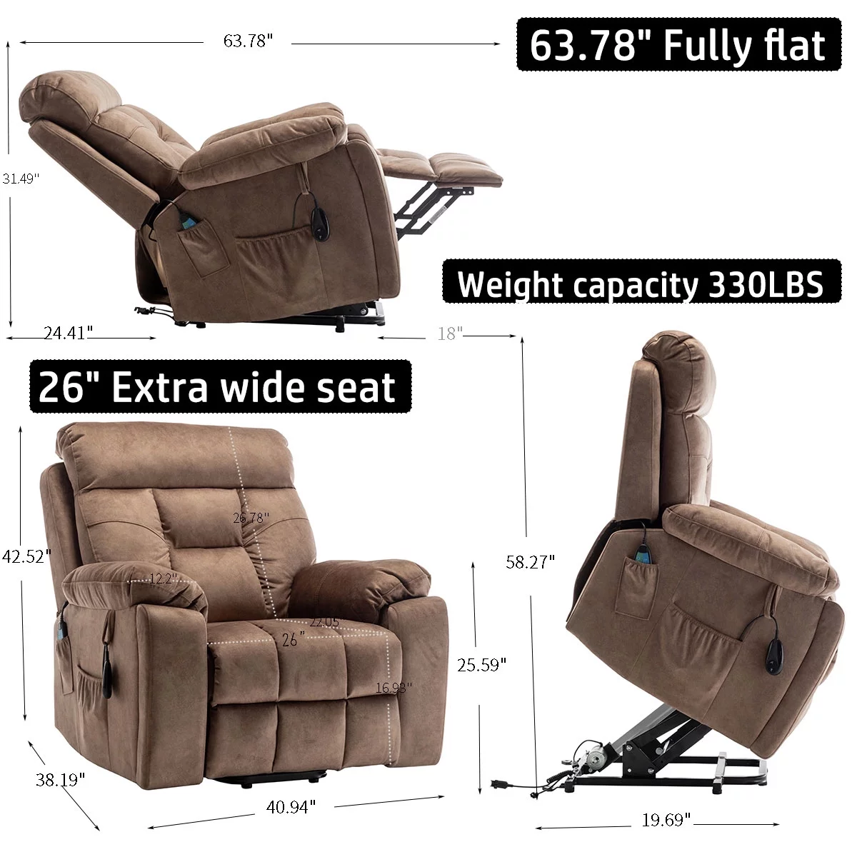 Power Lift Recliner Chair Recliners for Elderly with Heat and Massage, Recliner Chair for Living Room with Side Pocket and 2 Remote Controllers