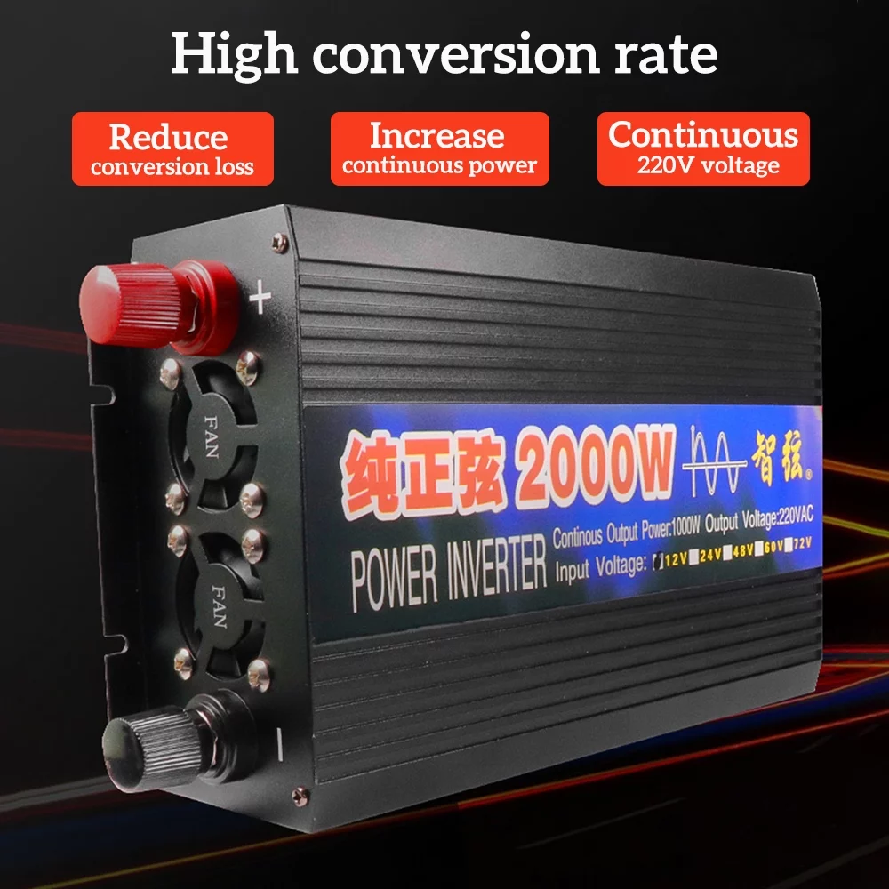 MDHAND 2000 Watts Pure Sine Wave Power Inverter DC 12V to AC 110V Car Converter Charger Adapter USB with LED Display for Car RV Boat Solar Power