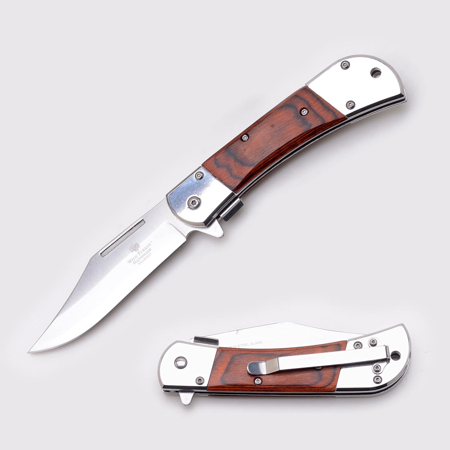 Wild Turkey Handmade Smooth Handle Folding Pocket Knife Hiking Camping Fishing - Razor Sharp Blade