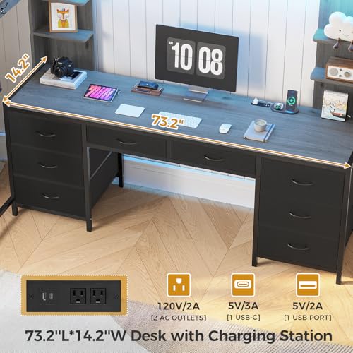 ADORNEVE Full Size Loft Bed with Desk and 8 Storage Drawers, Metal Loft Beds Full with LED Lights & Charging Sation