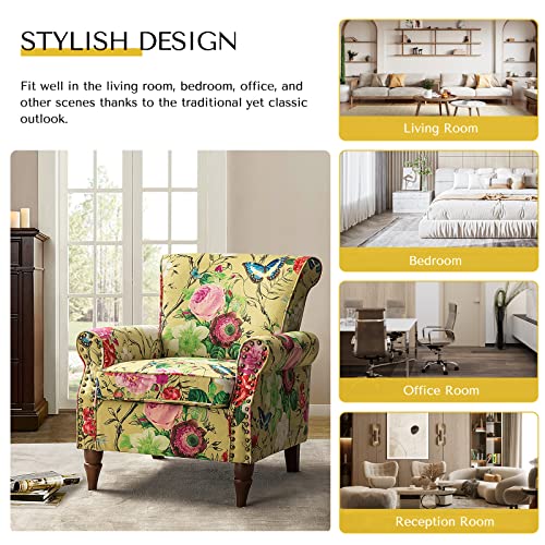HULALA HOME Modern Wingback Accent Chair with Wood Legs & Removable Cushion, Comfy Upholstered Armchair with Nailhead Trim