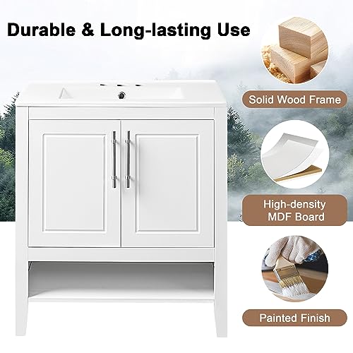 P PURLOVE 30" Bathroom Vanity with Sink,Modern Bathroom Combo Set,Bathroom Vanity Cabinet 30 inch with Door and Drawers