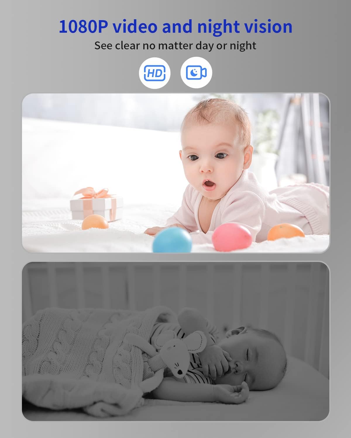 Indoor Cam 1080P FHD Wi-Fi Smart Home Security Camera with Night Vision, 2-Way Audio, Motion Detection, for Baby/Pet/Nanny/Elderly