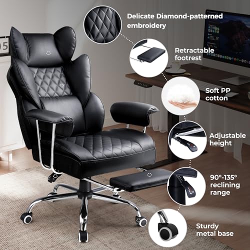 COMHOMA Big and Tall Office Chair, High Back Leather Gaming Chair with Footrest
