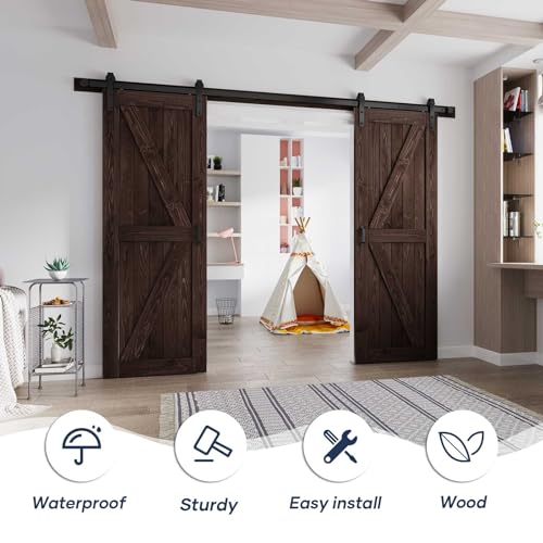 Fredbeck 30 Double Brown Barn Door with 10 ft Hardware Included (60 barn Door)