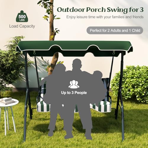 Tangkula 3 Person Porch Swing, Patio with Removable Cushion & Powder-Coated Steel Frame, Outdoor Swing with Canopy for Porch, Backyard, Garden