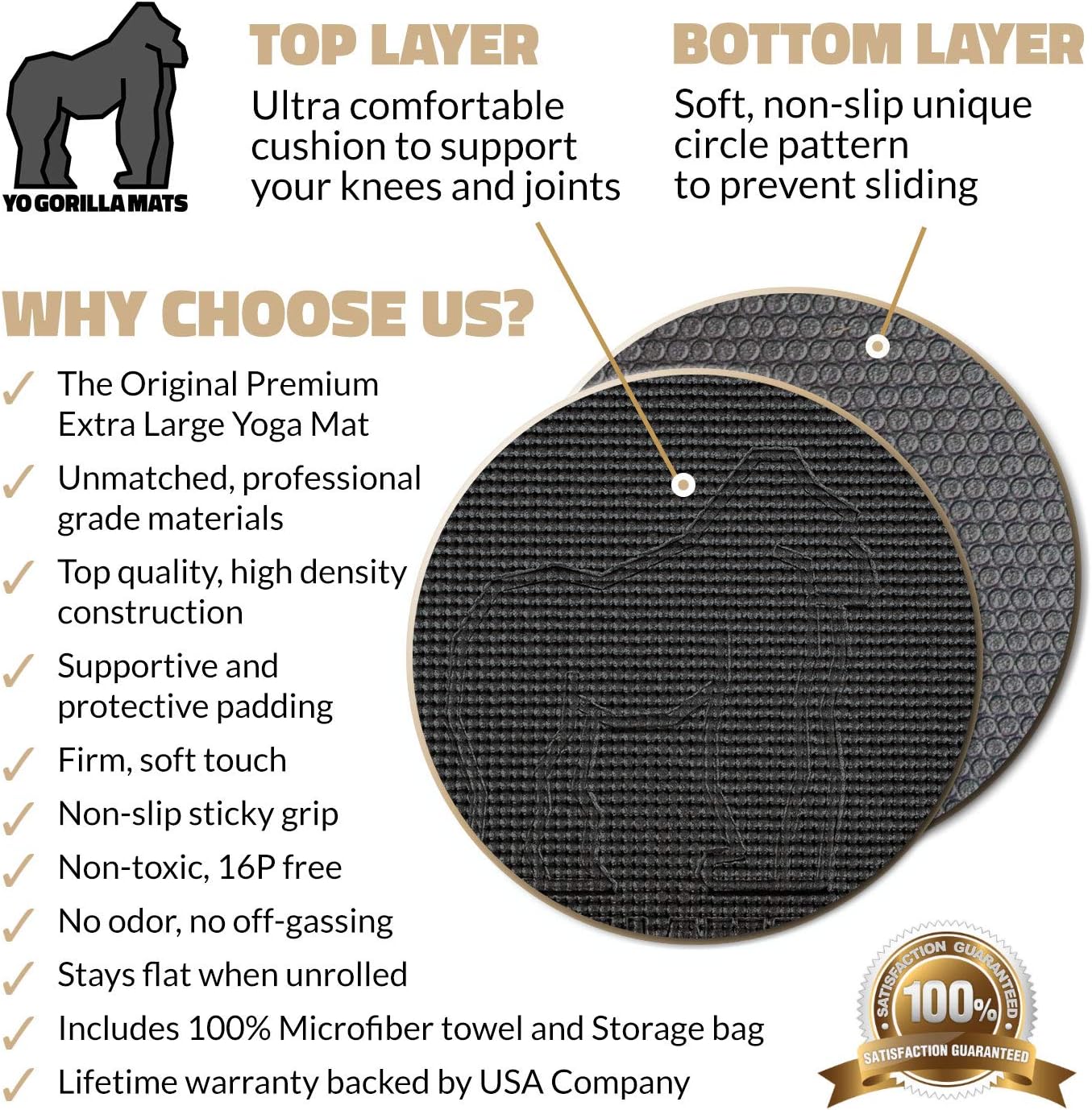 Gorilla Mats Premium Large Yoga Mat – 7' x 5' x 8mm Extra Thick & Ultra Comfortable, Non-Toxic