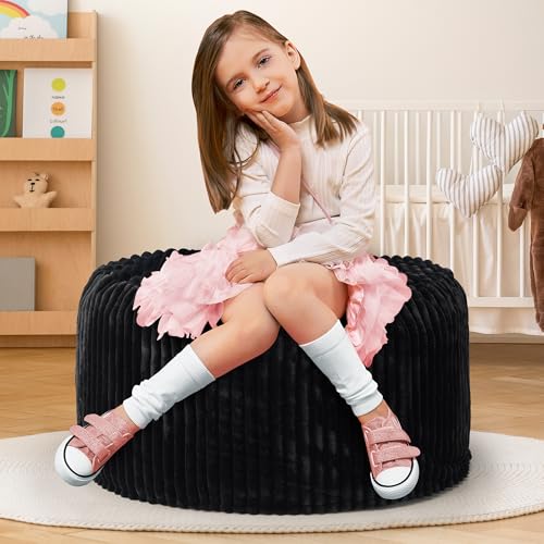 Hobestluk 5ft Bean Bag Chairs for Adults Large Beanbag Chair with Stripe Plush Cover Big Bean Bag Chair for Living Room Bedroom Dorm Office -Black