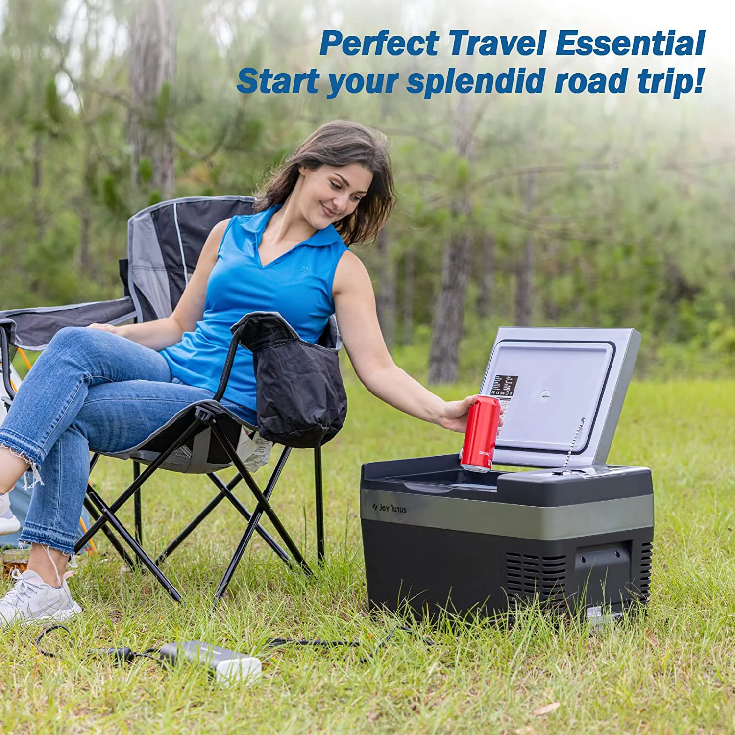 JOYTUTUS 25L Portable Car Refrigerator 26 Quart Cooler Compact RV Fridge 12/24V DC Cord and 110V AC Electric Freezer Compressor for Driving Travel