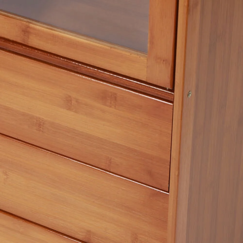 Wooden Storage Pantry Cupboard with 3 Drawers, Cabinets & 2 Acrylic Doors Brown