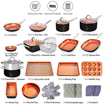 Copper Pots and Pans Set -23pc Copper Cookware Set Copper Pan Set Ceramic Cookware Set Ceramic Pots and Pans Set Nonstick Induction Cookware Sets Pot
