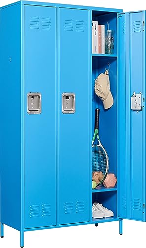 72" Metal Locker for Employees 3 Doors Blue Steel Storage Locker for Office, School, Gym - Metal Storage Cabinets for Home, Office, Gym, School