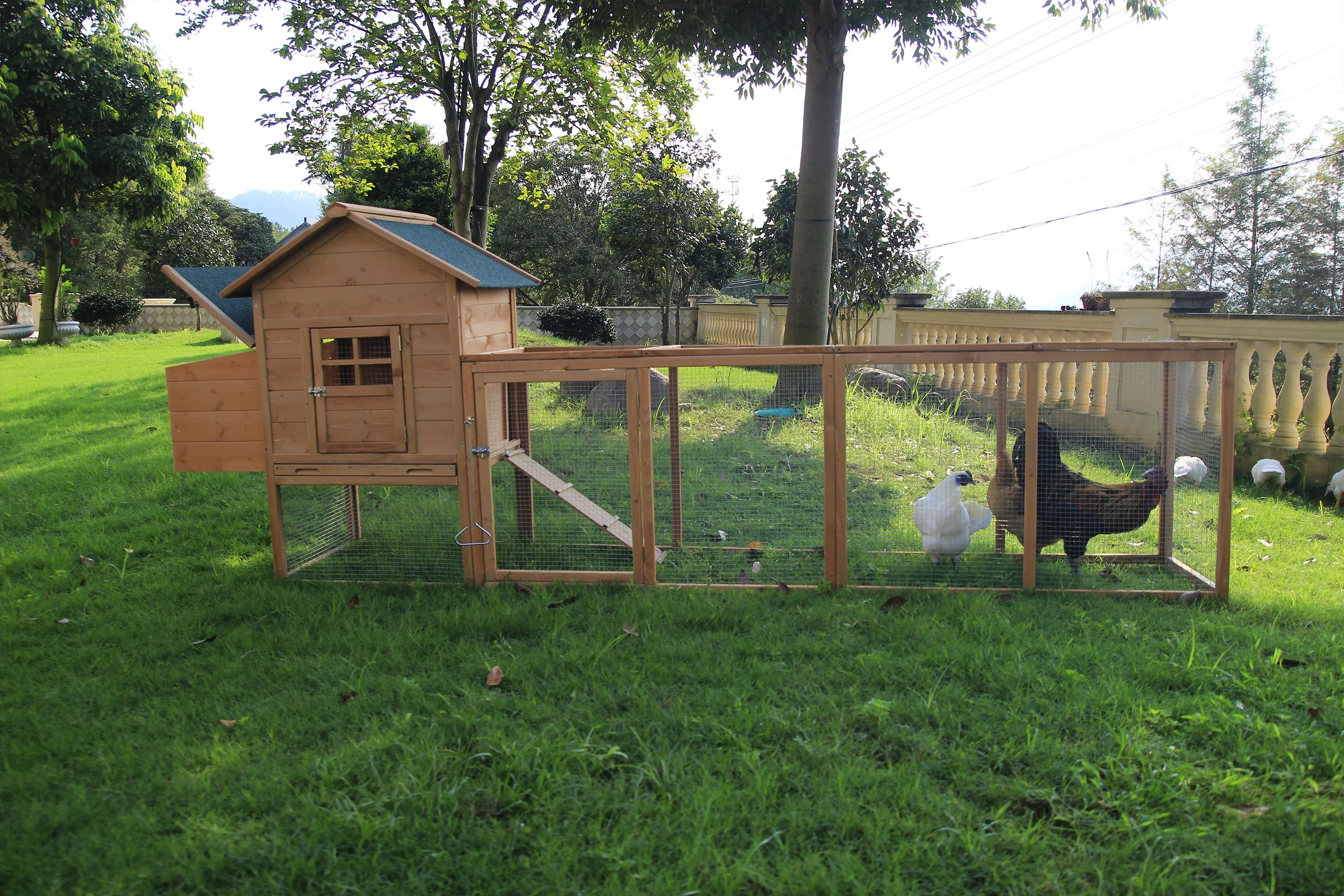 120'' Chicken Coop for 2-6 Chickens Outdoor Wooden Rabbit Hutch Hen Poultry Pet House with Chicken Run Cage