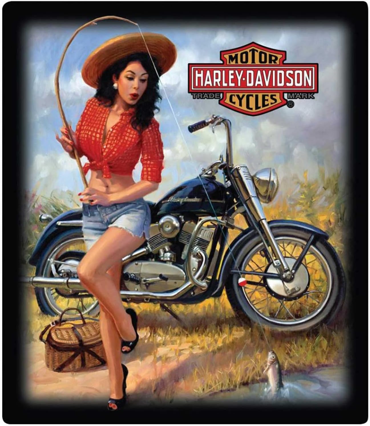 Harley-Davidson Nice Catch Babe Embossed Tin Sign, 13 x 15 inches - Black