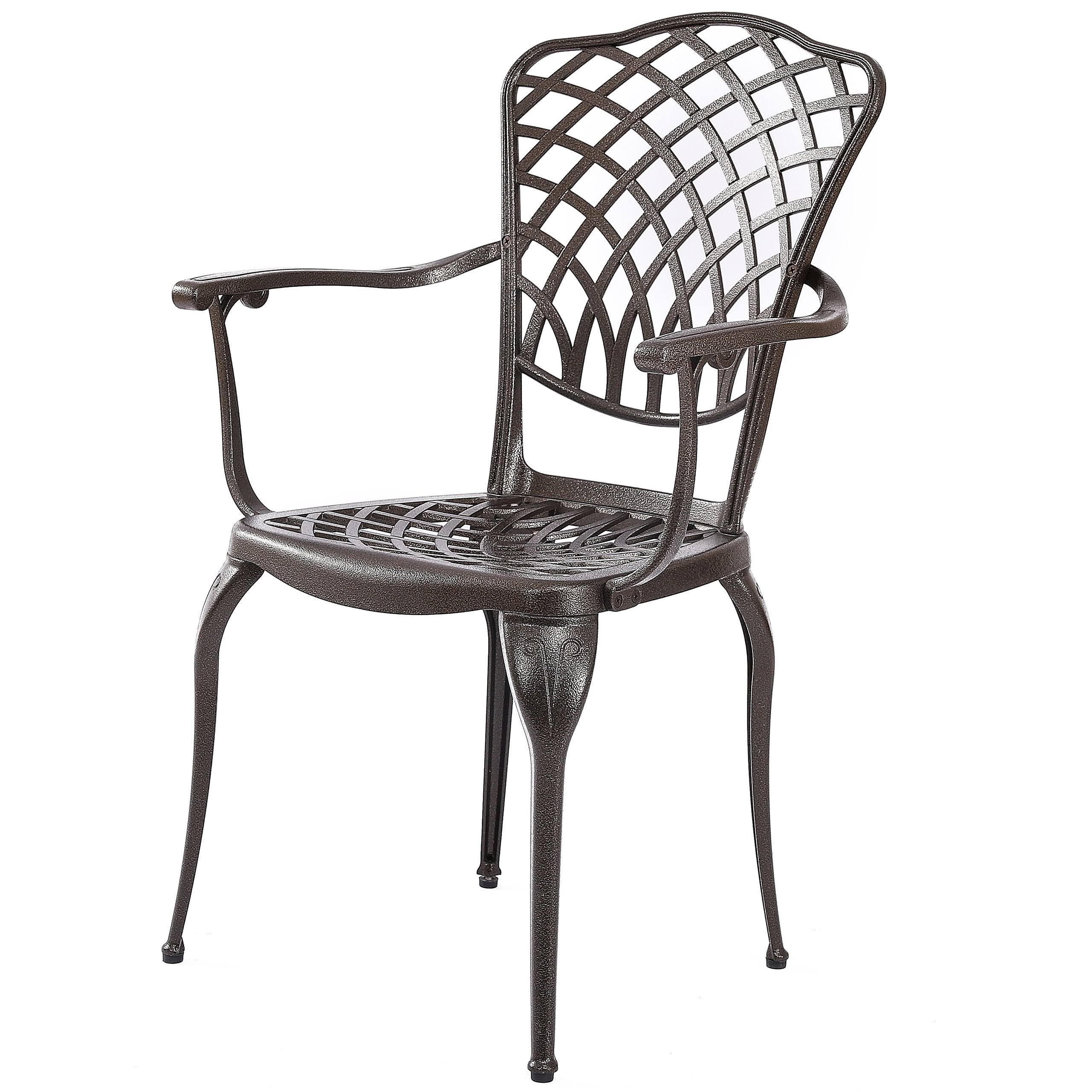 Kinger Home Arden Cast Decorative Aluminum Outdoor Patio Dining Metal Chairs Lattice Weave Design in Bronze (2-Pack)