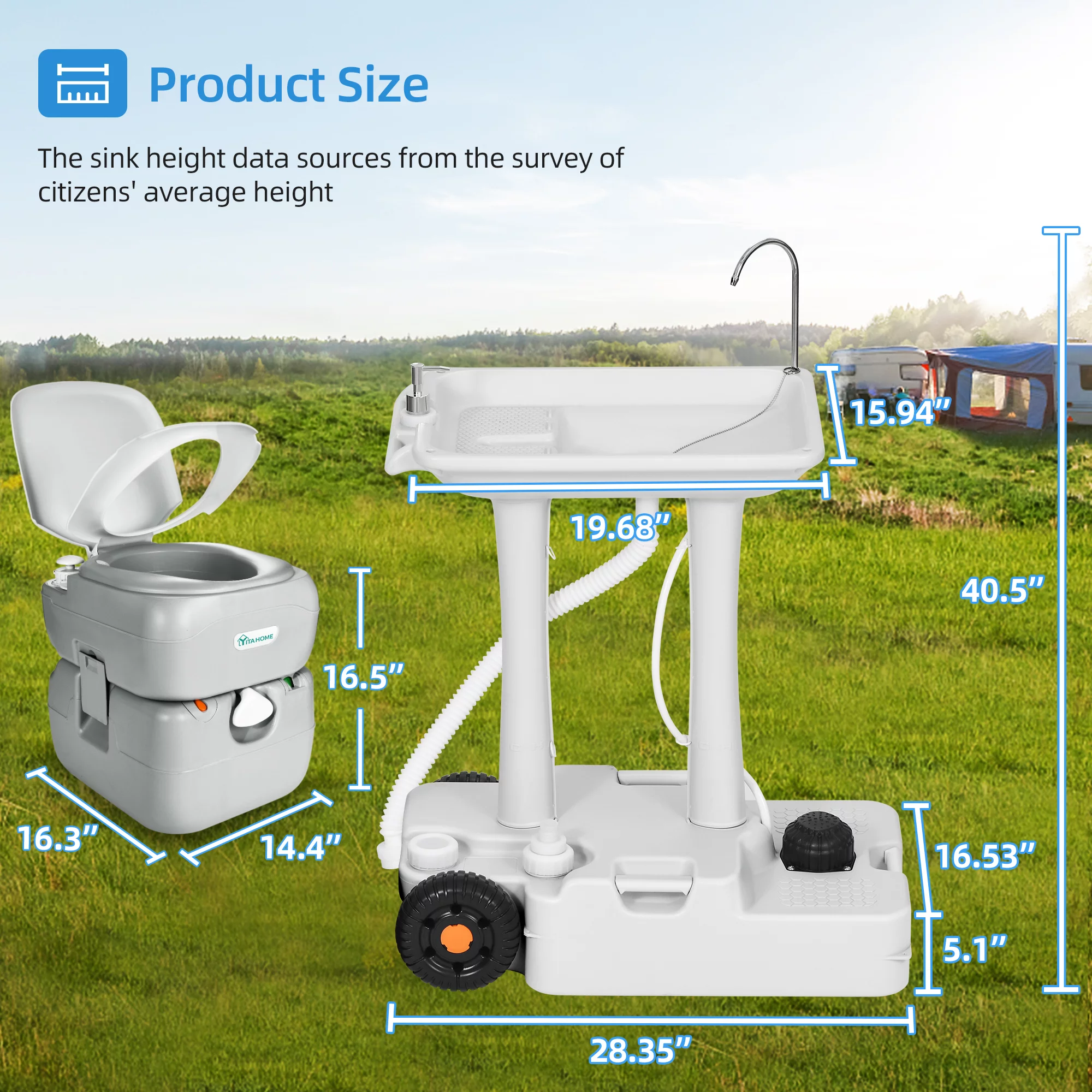 Dextrus Portable Sink and 5.8 Gallon Toilet Combo,30L Hand Washing Station