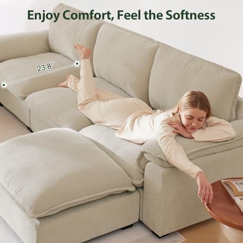 Cloud Couch Sectional for Living Room L Shaped Couch Modular Sectional Sofa Chenille Fabric for Apartment Ivory Beige