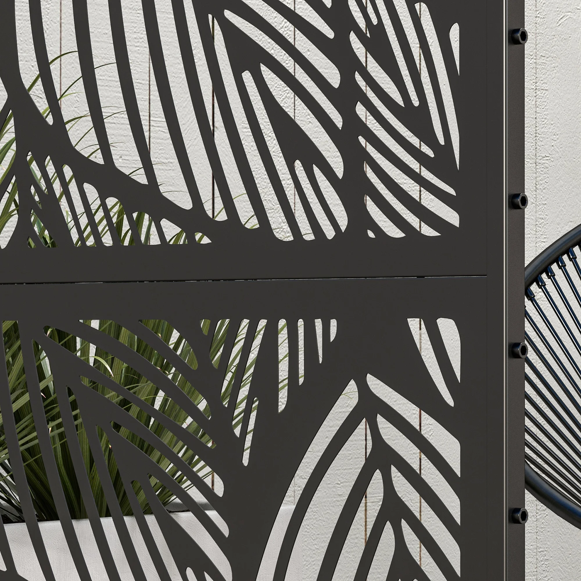 Outsunny Metal Privacy Screen 6.5' Outdoor Divider Leaf Motif, Black