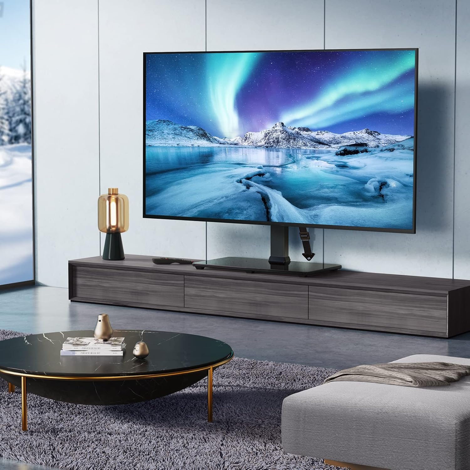 PERLESMITH Swivel TV Stand Universal Table Top TV Base for 32 to 70 inch LCD LED OLED 4K Flat Screen TVs