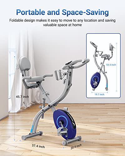 MERACH Folding Exercise Bike, Foldable Stationary Bikes for Home, 4 in 1 Upright Indoor Cycling Bike with 16-Level Magnetic Resistance