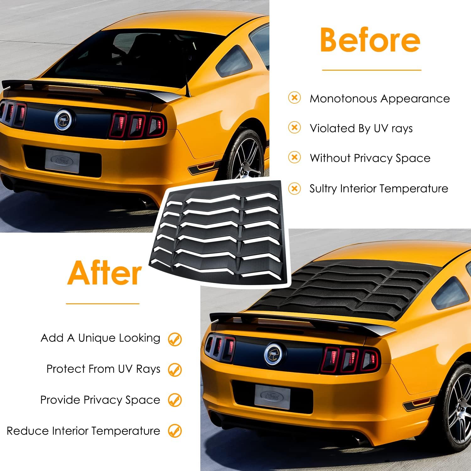 Rear Window Louver Fits for Ford Mustang 2005 2006 2007 2008 2009 2010 2011 2012 2013 2014 Windshield Sun Shade Rain Covers in GT Lambo Style Fit All