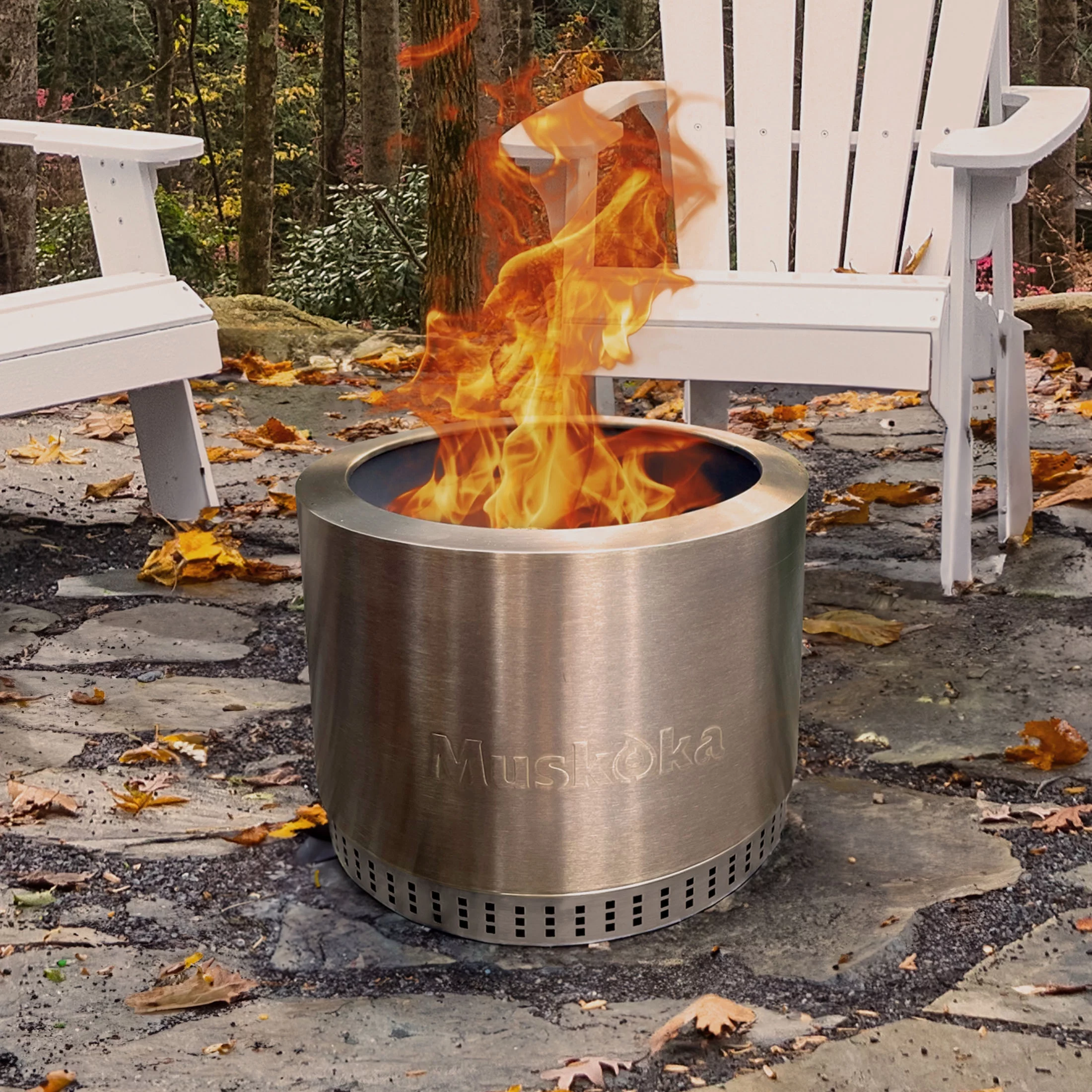 Muskoka 19.5 Stainless Steel Smokeless Wood Burning Fire Pit with Protective Cover