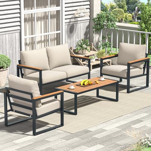 Patio Furniture Set, 4 Pieces Outdoor Patio Furniture with Coffee Table Set
