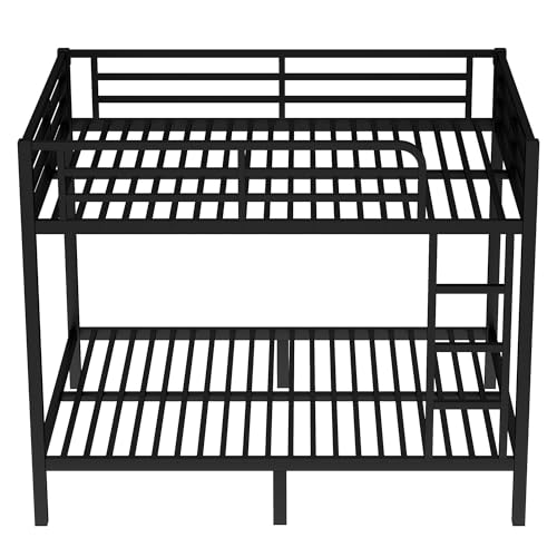 Heavy Duty Bunk Bed Frame with Ladder, Twin XL Over Twin XL Bunk Beds with Safety Guardrails, Adults Bunk Beds with Noise-Reducing Rubber Stoppers