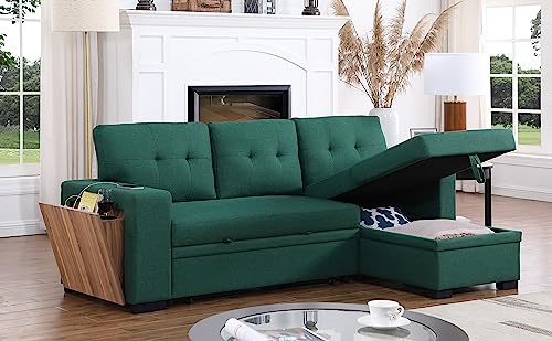 Devion Furniture Regis 4-in-1 Convertible L Shaped Couch with Pull Out Bed and Storage, Sectional Sleeper Sofa with Reversible Chaise for Living Room