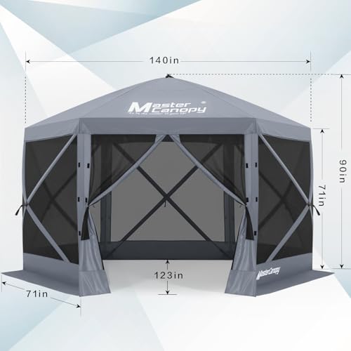 MASTERCANOPY 12x12FT Pop Up Gazebo Screen Tent - Instant Screen House with Netting, Quick Set, Outdoor Canopy Shelter with Carry Bag for Camping