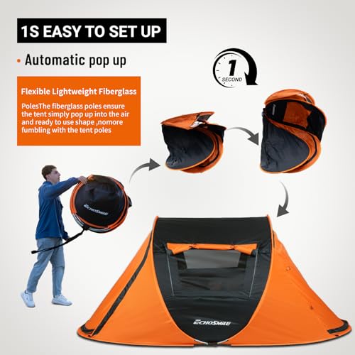 EchoSmile Camping Instant Pop Up Tent, 2/4/6/8/10 Person, Water Resistant Dome, Easy Setup for Camping Hiking and Outdoor, Portable with Carry Bag