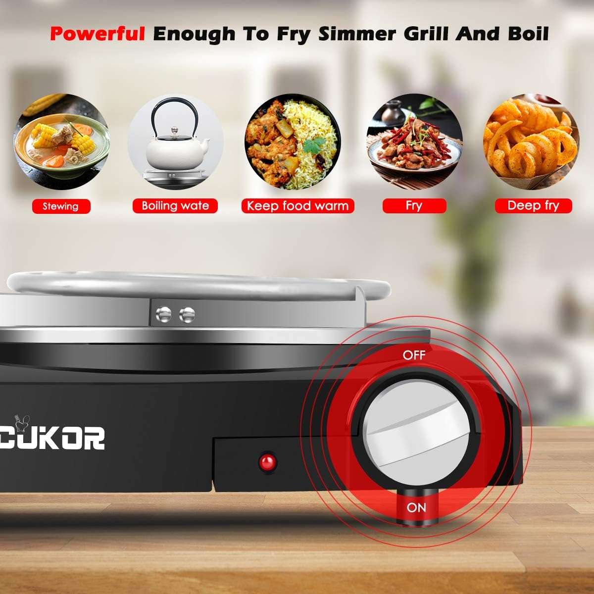 CUKOR Electric Hot Plate, 1800W Portable Electric Stove,Infrared Double Burner,Heat-up In Seconds