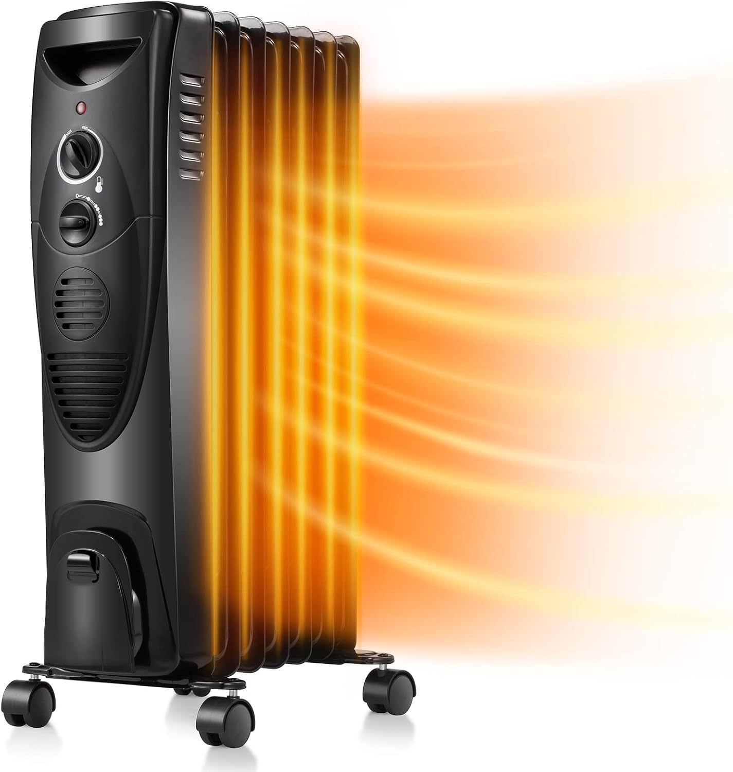 Kismile 1500W Oil-Filled Radiator Heater, Oil Heater with 3 Heat Settings, Heater with Adjustable Thermostat, Overheat & Tip-Over Protection