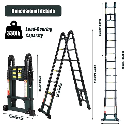 15.5FT Telescoping Extension Ladder, Extension Ladder with Triangular stabilizer