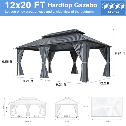 10x10 FT Gazebo Hardtop Gazebo Aluminum Pergola with Aluminum Frame, Double Galvanized Steel Roof