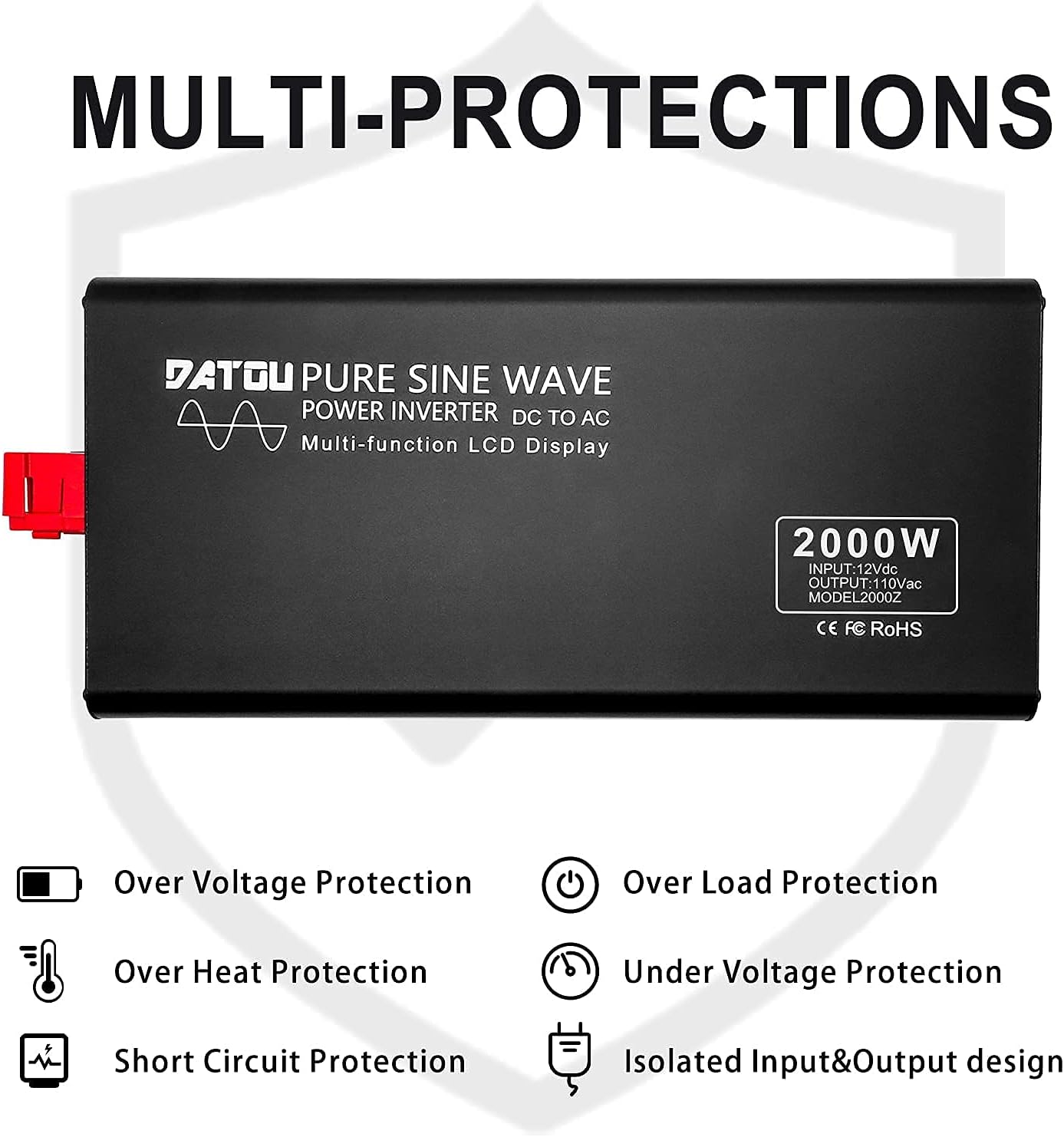DATOUBOSS 3000W Power Inverter 6000W Peak Pure Sine Wave Inverter 12V DC to 110V AC with Dual AC Outlets & LED Display Car Converter(3000W 12-110V)