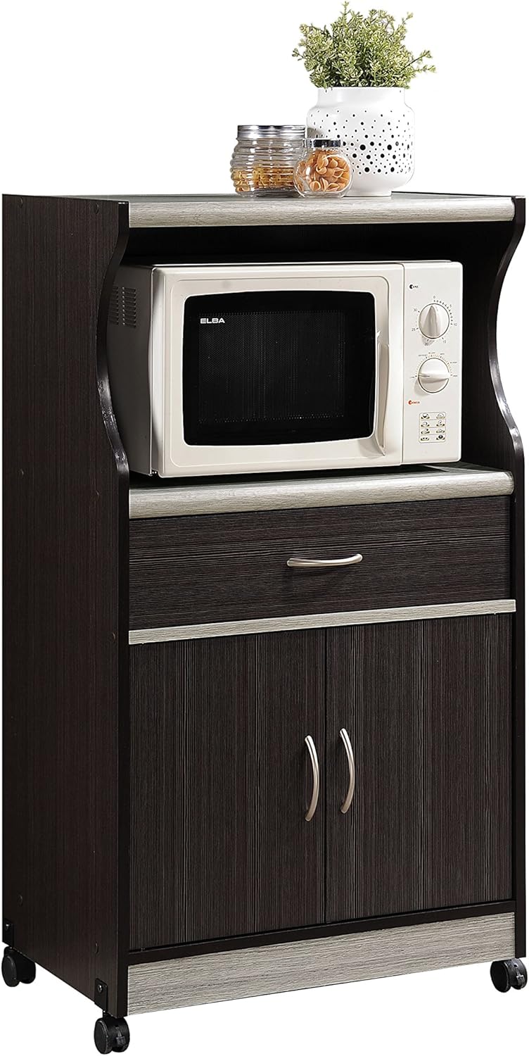 HODEDAH IMPORT Microwave Cart with One Drawer Kitchen Cabinet, WHITE