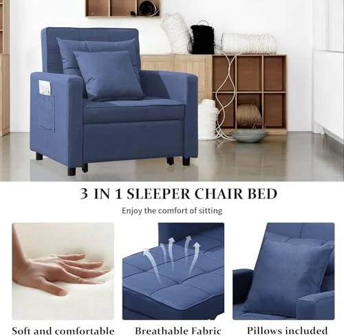 RUNFAYBIU Convertible Chair Bed  3-in-1 Folding Sofa Bed Chair with Adjustable Backrest  Multi-Functional Pull Out Sleeper Chair Bed Single Armchair